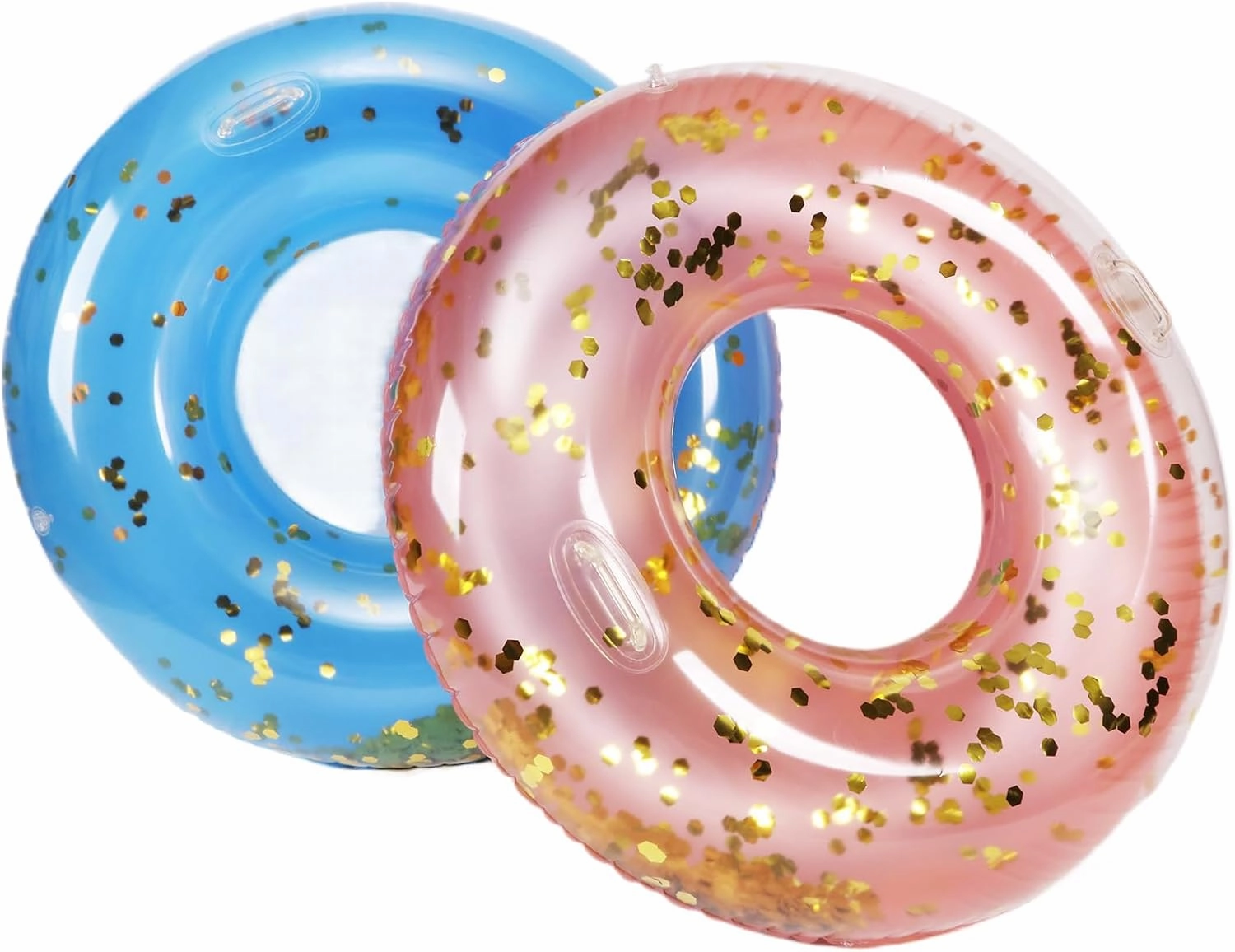Large Inflatable Pool Floats with Handles for Adults- Pool Floaties Pool Tubes Swim Rings Transparant with Gold Sequins Inflatable Pool Float for Swimming Pool Party Lake Beach Adults
