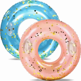 Large Inflatable Pool Floats with Handles for Adults- Pool Floaties Pool Tubes Swim Rings Transparant with Gold Sequins Inflatable Pool Float for Swimming Pool Party Lake Beach Adults
