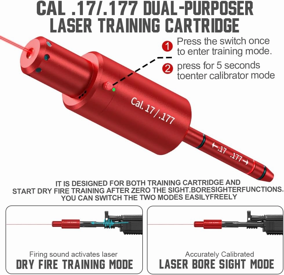 Laser Training Cartridge   Bore Sighter Upgraded 2-in-1 Magnetic Dry Fire Laser Bullet Boresight for 9mm / 12 GA / 22 LR / 38 spl / 30-30/5.56mm / 223 Rem Multiple Calibers