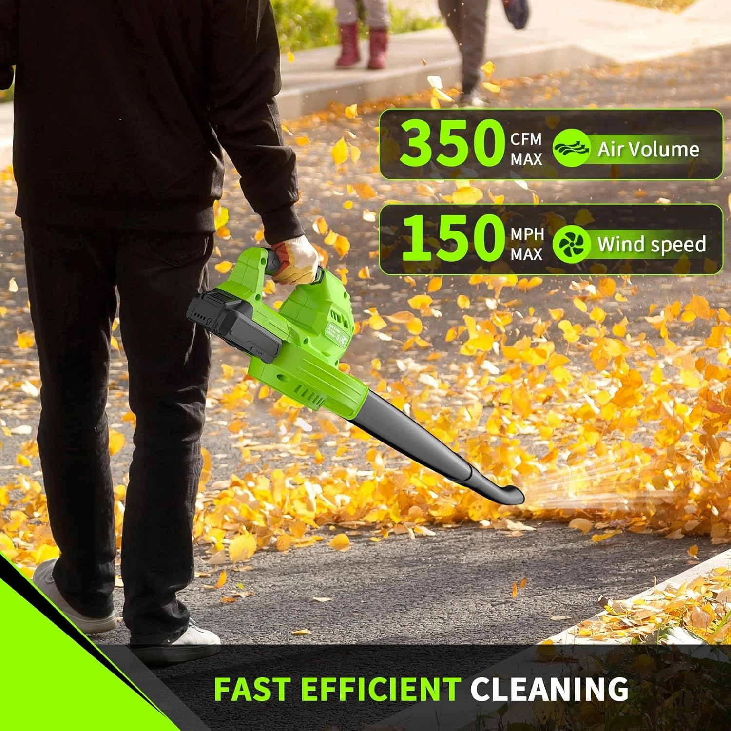 Leaf Blower Cordless, 20V Electric Leaf Blower with 2 X 2.0Ah Batteries and Fast Charger, 3 Speed Control, Handheld Lightweight Leaf Blower for Lawn Care, Patio, Garden Cleaning, etc