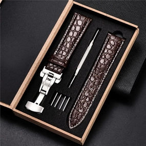 Leather Watchband 18mm 19mm 20mm 21mm 22mm 24mm Women Men Leather Strap Watch Band Accessories Wristband(White-Patch Five-Pointed star4,20mm)