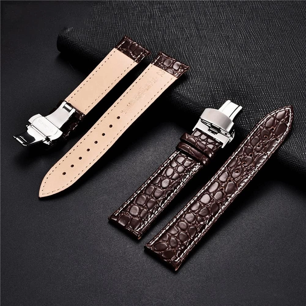 Leather Watchband 18mm 19mm 20mm 21mm 22mm 24mm Women Men Leather Strap Watch Band Accessories Wristband(White-Patch Five-Pointed star4,20mm)