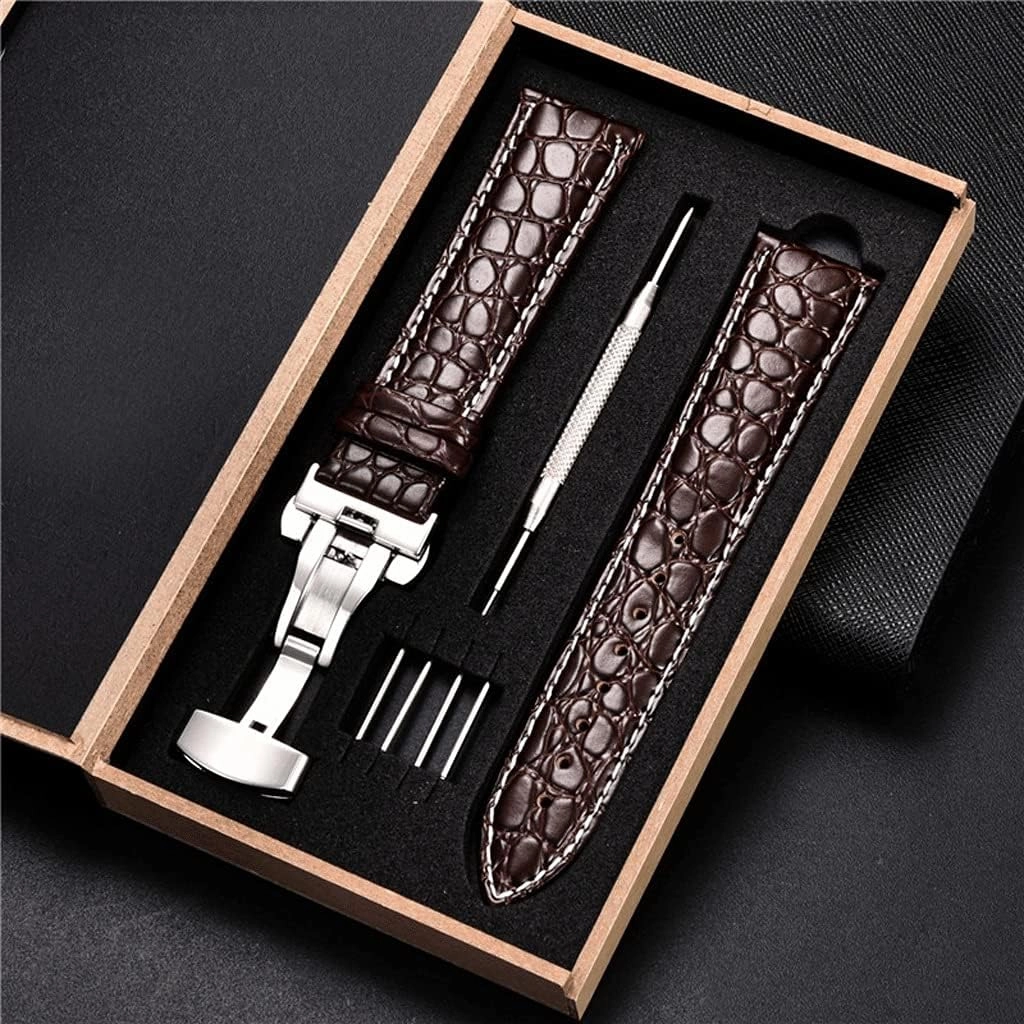 Leather Watchband 18mm 19mm 20mm 21mm 22mm 24mm Women Men Leather Strap Watch Band Accessories Wristband(White-Patch Five-Pointed star4,20mm)
