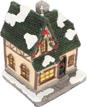 LED Lighted Christmas Village House, Log Cabin Tabletop Display, Snowy Christmas Village Building, Christmas House Decor Garden Landscape for Bedroom (Type B)