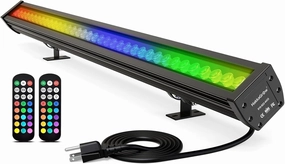 LED Wall Washer Light with RF Remote, 144W RGBW 5700K Color Changing Linear LED Light Bar, IP65 Waterproof Dimmable Wall Wash Lighting for Indoor & Outdoor, Building, Church, Stage, Shop