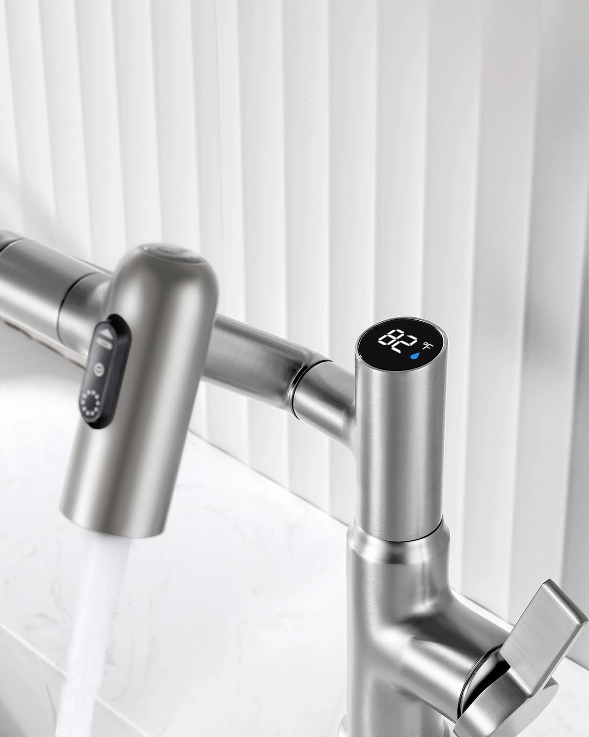 Lefton Rotatable Bathroom Faucet with Temperature Display in Fahrenheit (Batteries-Free), 3 Water Modes, Brushed Nickel, BF2204-0