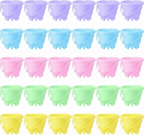 Lenwen 30 Pcs Beach Sand Buckets for Kids 5.5 Inch Easter Buckets Bulk Plastic Sand Castle Pail Beach Building Toys for Toddlers Girls Boys Gift Party Favor,5 Assorted Colors