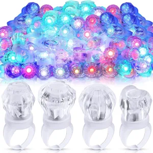 Leyndo Colorful LED Light up Rings End of Year Graduation Gifts for Student Glow in the Dark Rings DJ Party Favors Flash Jelly Light for Classroom Prize, Goodie Bag, Birthday Party(Crystal)