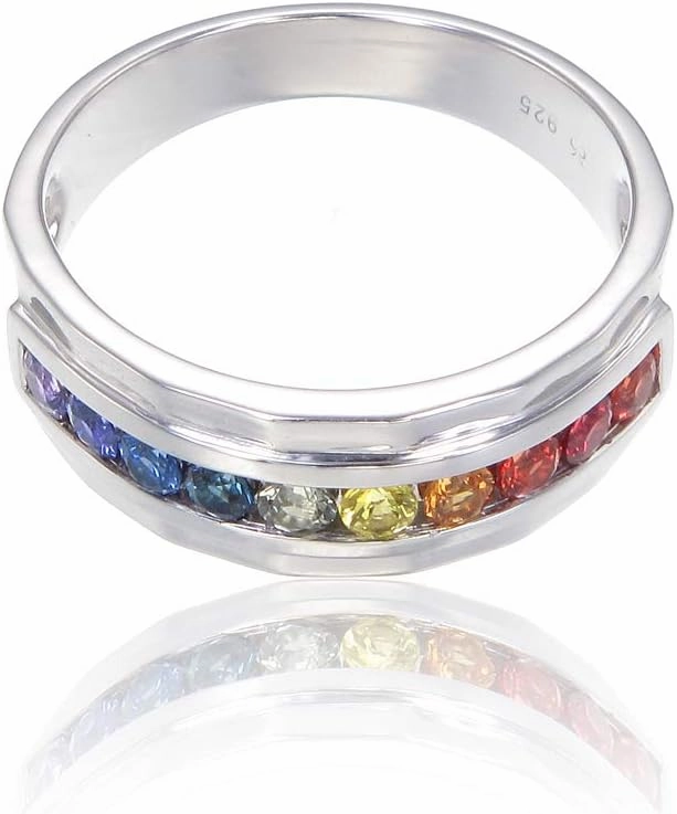 LGBT Rainbow Pride Collection Sterling Silver Rainbow Sapphire Gay and Lesbian Rings