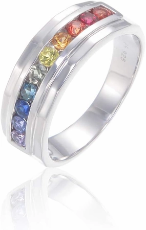 LGBT Rainbow Pride Collection Sterling Silver Rainbow Sapphire Gay and Lesbian Rings