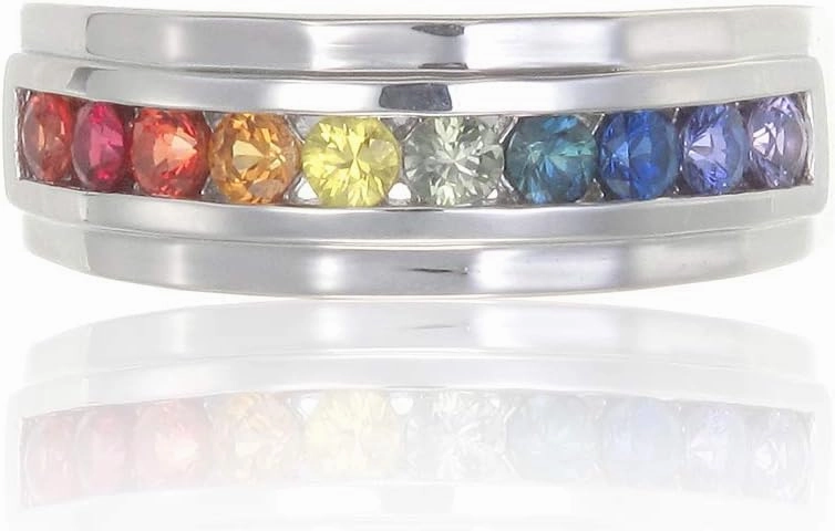 LGBT Rainbow Pride Collection Sterling Silver Rainbow Sapphire Gay and Lesbian Rings