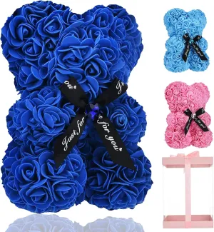 Lgv Flower Rose Bear,Romantic Gift for Valentine's Mother's Day, Christmas, Birthday,Girl Friend Her Mom Female Wife with Artificial Heart-Shaped Diamonds Sapphire Blue