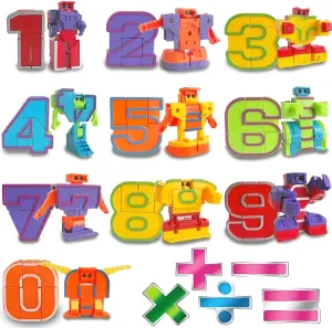 Liberty Imports 15 PCS Number Robots Transforming Toys Set - Math Counting Numerical Transform Robot Figures, Educational STEM Learning Bots for Kids