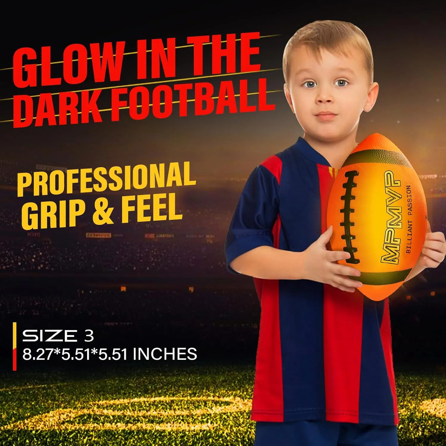 Light Up Football for Kids - Glow in The Dark Size 3 Rechargeable LED Ball for Ages 3-8 for Boys and Girls, Christmas Birthday Presents, Outdoor Games and Party