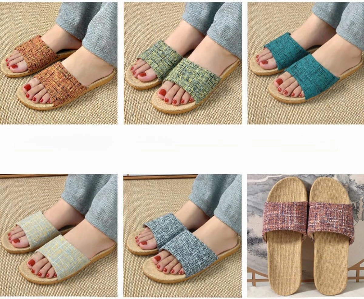 Linen Slippers for Women Men Summer Home Slippers Indoor Soft Sole Anti-Slip and Wear-Resistant Couple Slippers Open Toe Breathable House Shoes