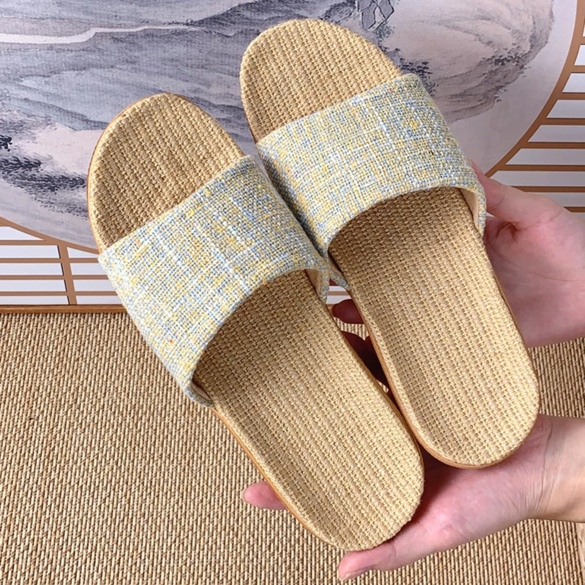 Linen Slippers for Women Men Summer Home Slippers Indoor Soft Sole Anti-Slip and Wear-Resistant Couple Slippers Open Toe Breathable House Shoes