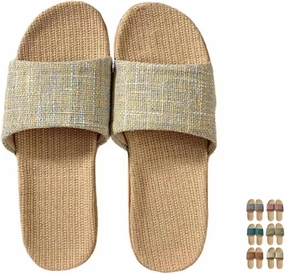 Linen Slippers for Women Men Summer Home Slippers Indoor Soft Sole Anti-Slip and Wear-Resistant Couple Slippers Open Toe Breathable House Shoes