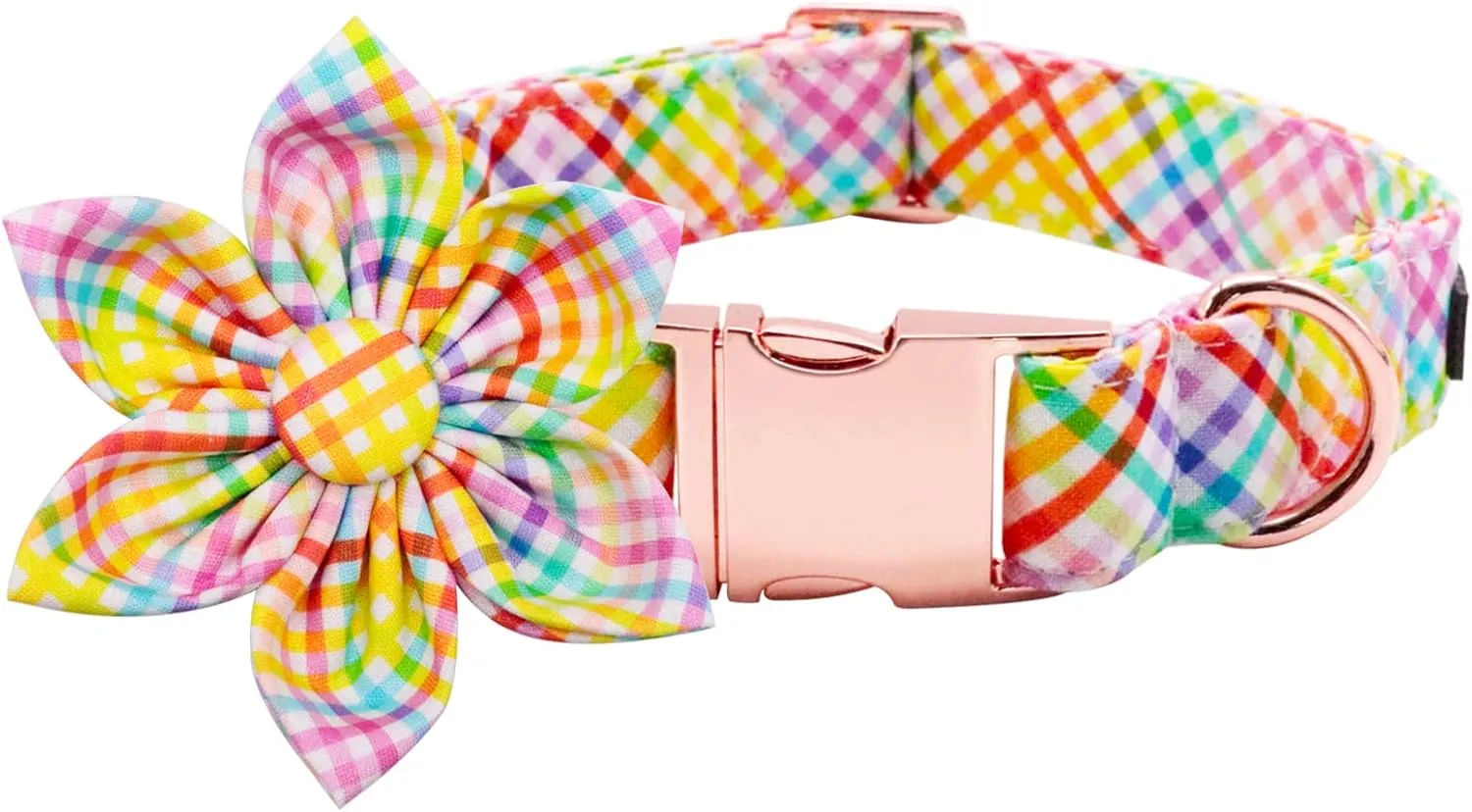 Lionet Paws Easter Dog Collar with Flower - Colorful Cute Cotton Flower Dog Collar with Metal Buckle for Large Dog Girl, L, Neck 16-24in