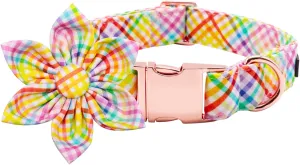 Lionet Paws Easter Dog Collar with Flower - Colorful Cute Cotton Flower Dog Collar with Metal Buckle for Large Dog Girl, L, Neck 16-24in