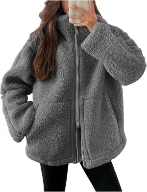 LIYUN Teddy Jacket Women's Winter Teddy Fleece Jacket Double Slider Zip Winter