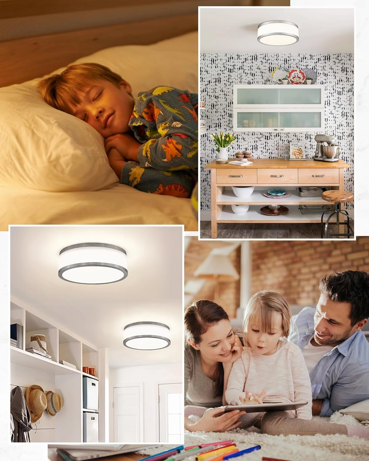 LMS 15 Inch LED Flush Mount Ceiling Light, 24W Modern Brushed Nickel Ceiling Lamp, 3CCT 3000K/4000K/5000K, Dimmable, Bathroom, Bedroom, LMS-054BN
