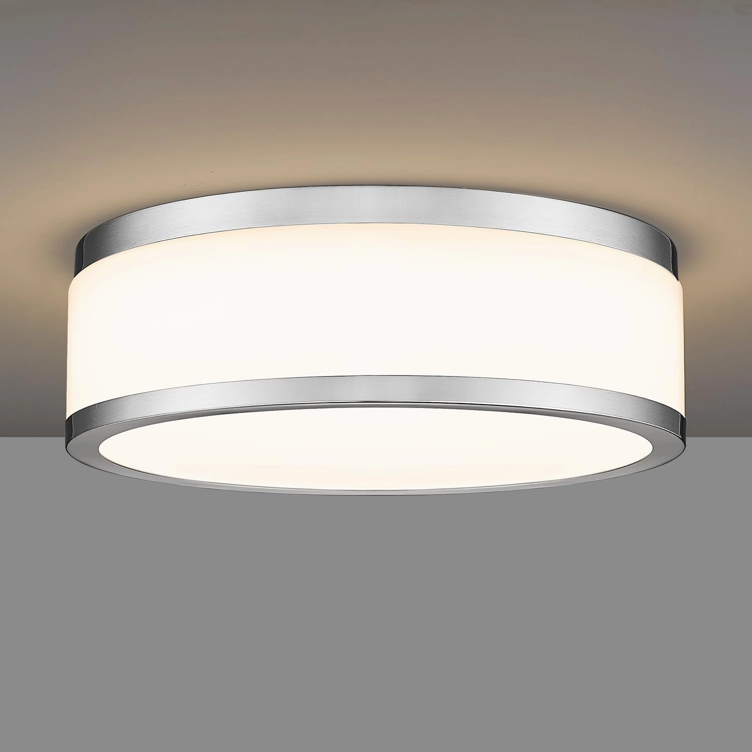 LMS 15 Inch LED Flush Mount Ceiling Light, 24W Modern Brushed Nickel Ceiling Lamp, 3CCT 3000K/4000K/5000K, Dimmable, Bathroom, Bedroom, LMS-054BN
