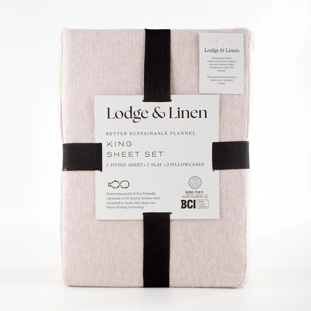 Lodge & Linen Flannel Sheets Queen Size Rich Cotton -High GSM Flannel Bed Sheet Deep Pockets - Warm & Cozy Flannel Sheet Set for All Seasons (Dark Oat)