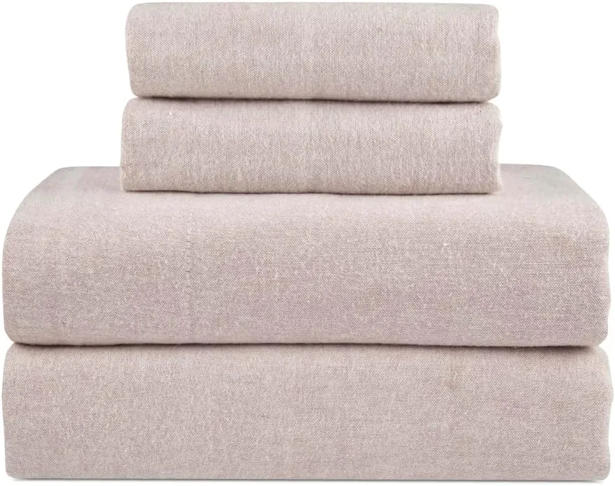 Lodge & Linen Flannel Sheets Queen Size Rich Cotton -High GSM Flannel Bed Sheet Deep Pockets - Warm & Cozy Flannel Sheet Set for All Seasons (Dark Oat)