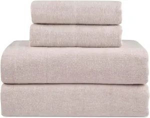 Lodge & Linen Flannel Sheets Queen Size Rich Cotton -High GSM Flannel Bed Sheet Deep Pockets - Warm & Cozy Flannel Sheet Set for All Seasons (Dark Oat)