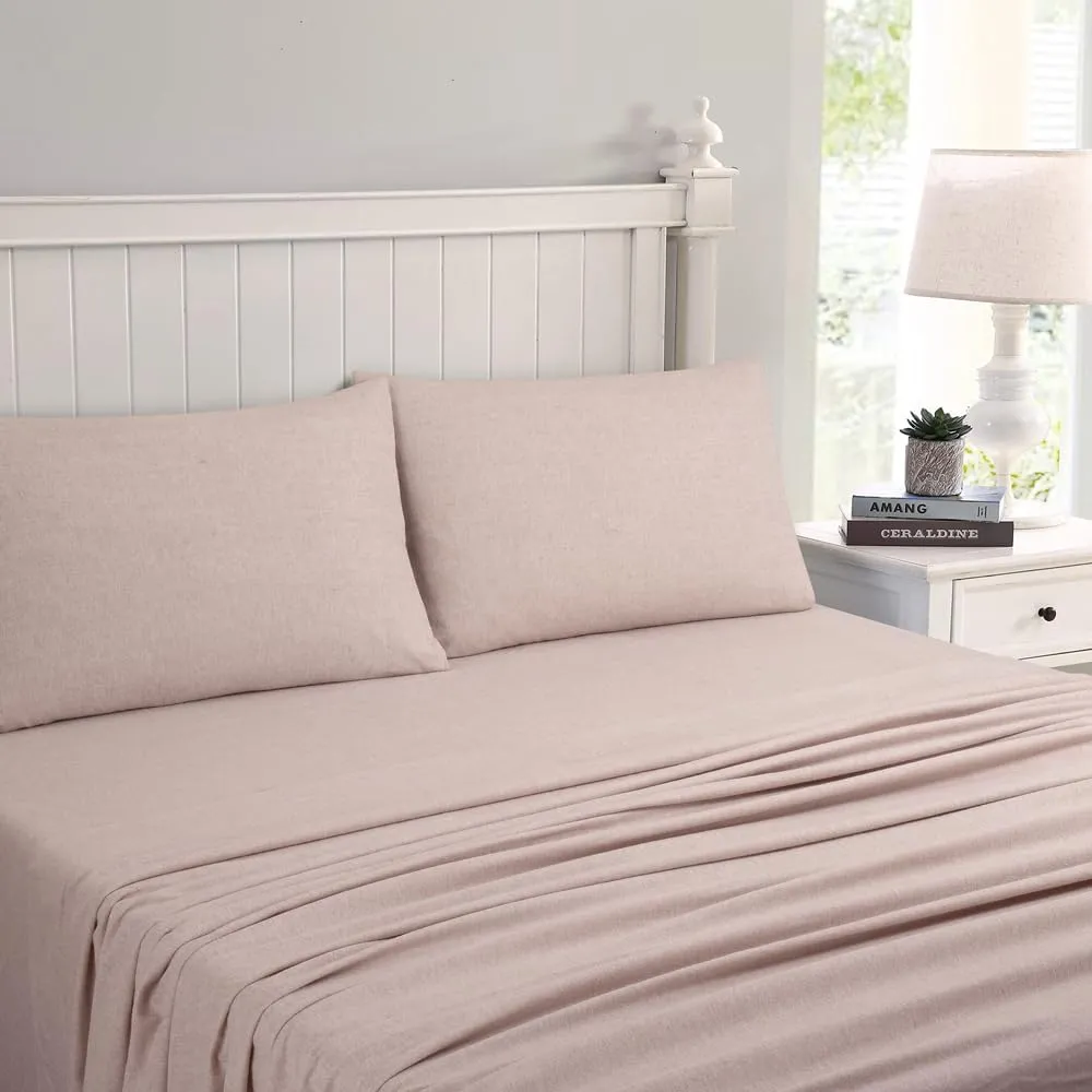 Lodge & Linen Flannel Sheets Queen Size Rich Cotton -High GSM Flannel Bed Sheet Deep Pockets - Warm & Cozy Flannel Sheet Set for All Seasons (Dark Oat)