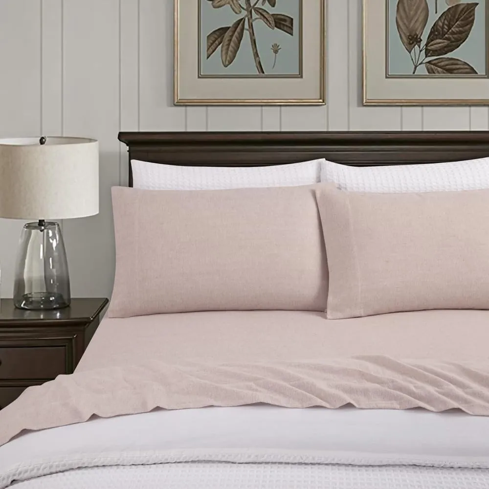 Lodge & Linen Flannel Sheets Queen Size Rich Cotton -High GSM Flannel Bed Sheet Deep Pockets - Warm & Cozy Flannel Sheet Set for All Seasons (Dark Oat)