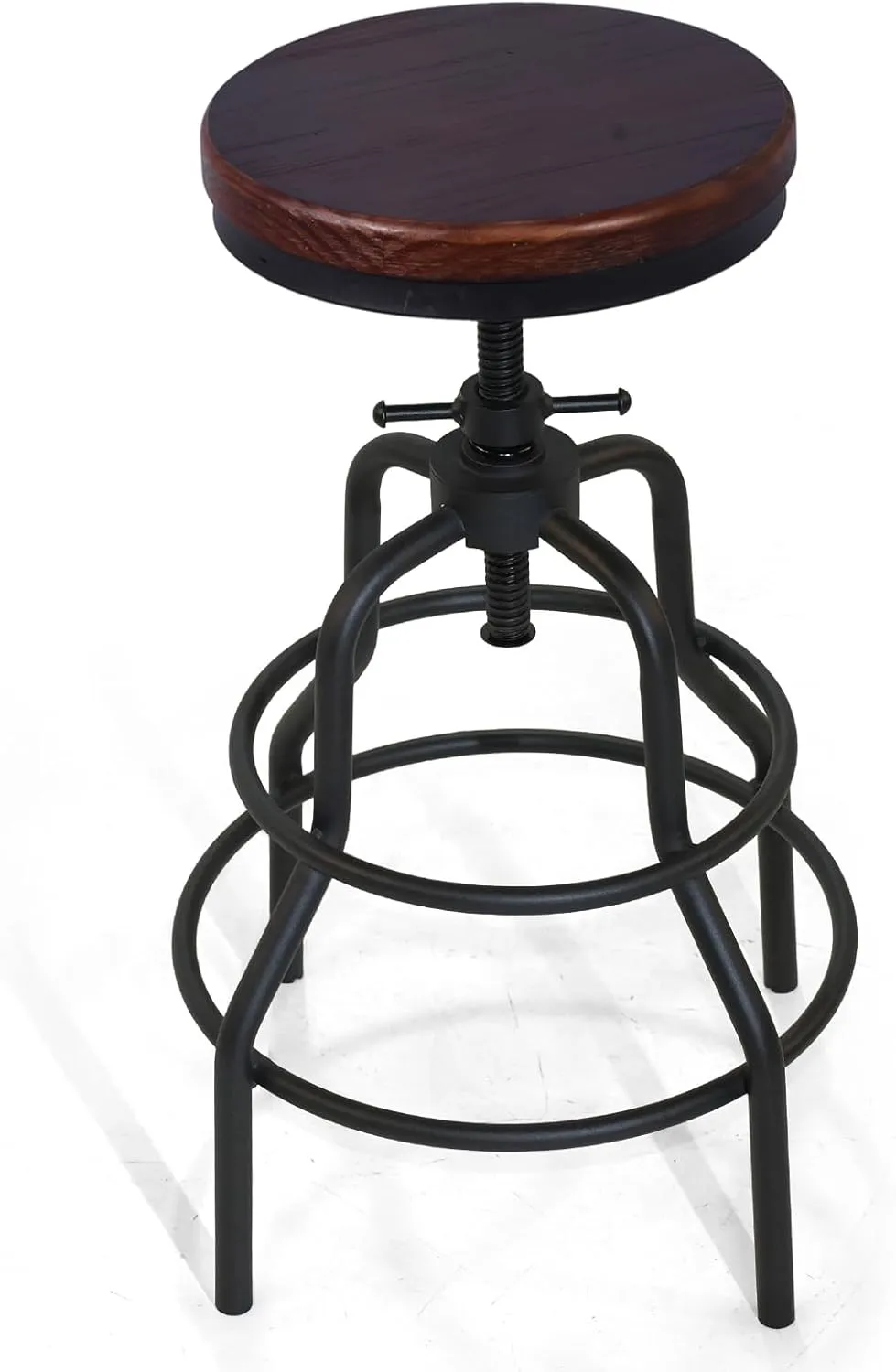 LOKKHAN Vintage Industrial Bar Stool-Rustic Swivel Bar Stool-Round Walnut Wood Metal Stool-Counter/Bar Height Adjustable Pipe Stool-Cast Steel Stool 23.62"-29.52" (Set of 2)