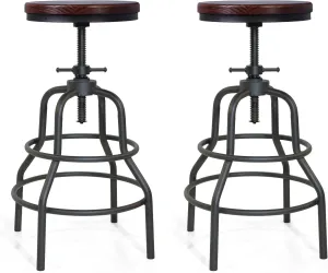 LOKKHAN Vintage Industrial Bar Stool-Rustic Swivel Bar Stool-Round Walnut Wood Metal Stool-Counter/Bar Height Adjustable Pipe Stool-Cast Steel Stool 23.62"-29.52" (Set of 2)