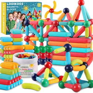 LOOIKOOS 112 PCS Magnetic Building Toys for Toddlers 3  Year Old,Magnet Toy for Kids Montessori Toys for 3 4 5 Year STEM Magnetic Blocks Building DIY Learning Educational Toy for Girls Boys Gift