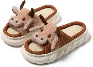 Lovely Rabbit Slippers Cow Linen Slippers, Animal slippers Summer Cotton Linen Couple Home Shoes Indoor Outdoor