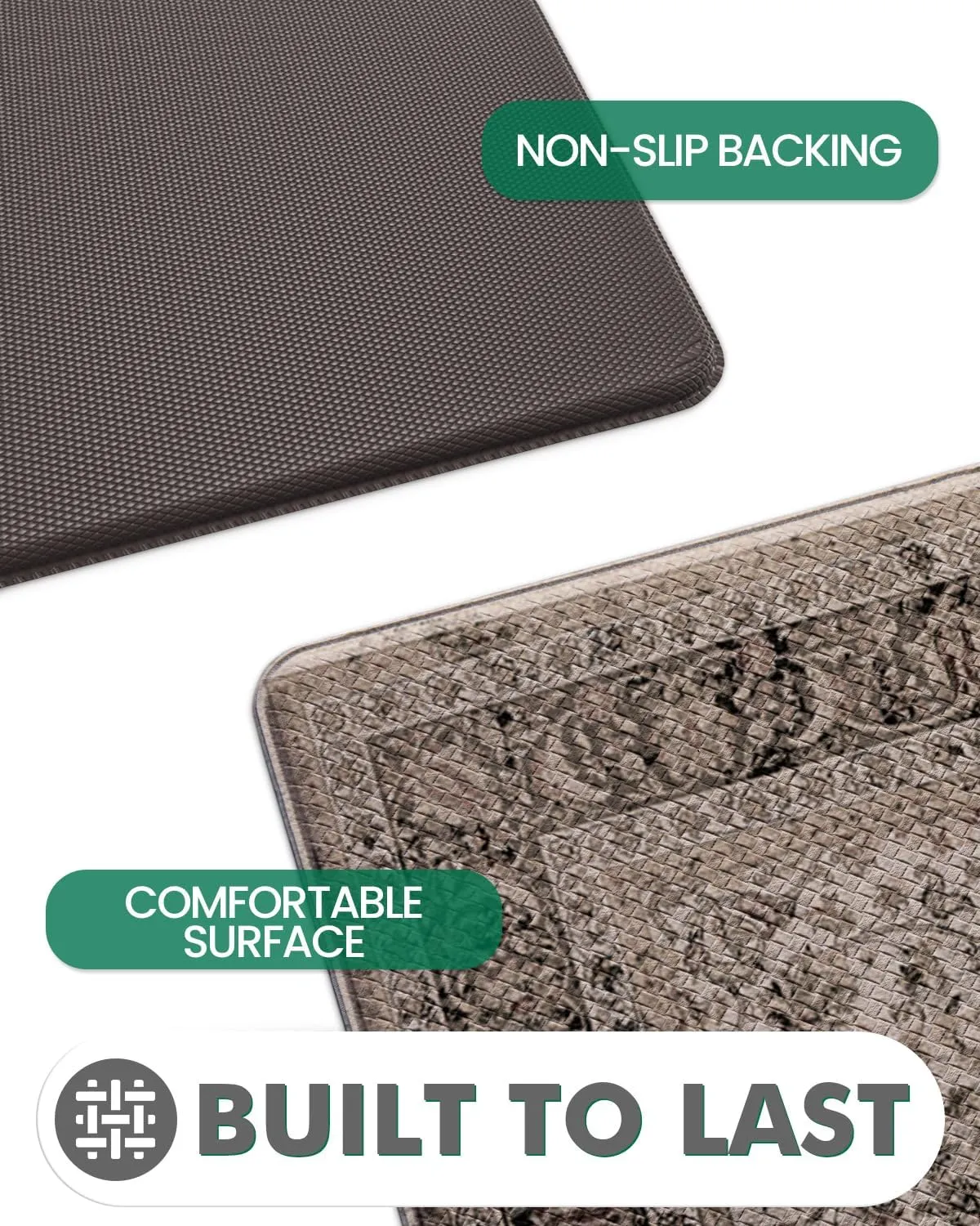 LUMI 2025 Upgraded Anti-Fatigue Cushioned Kitchen Mat for Floor, Non-Slip Padded Runners for Standing, Comfort PVC Rugs for Desk Office, Sink, Laundr, 24"x87", Khaki