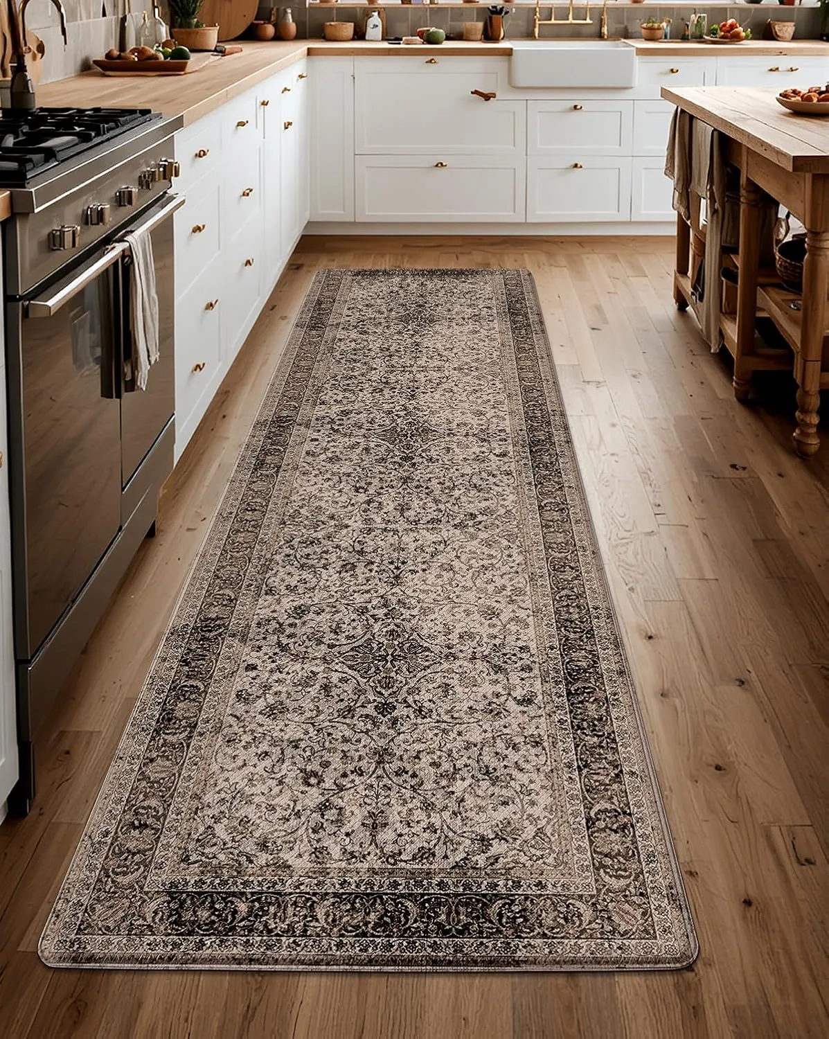 LUMI 2025 Upgraded Anti-Fatigue Cushioned Kitchen Mat for Floor, Non-Slip Padded Runners for Standing, Comfort PVC Rugs for Desk Office, Sink, Laundr, 24"x87", Khaki