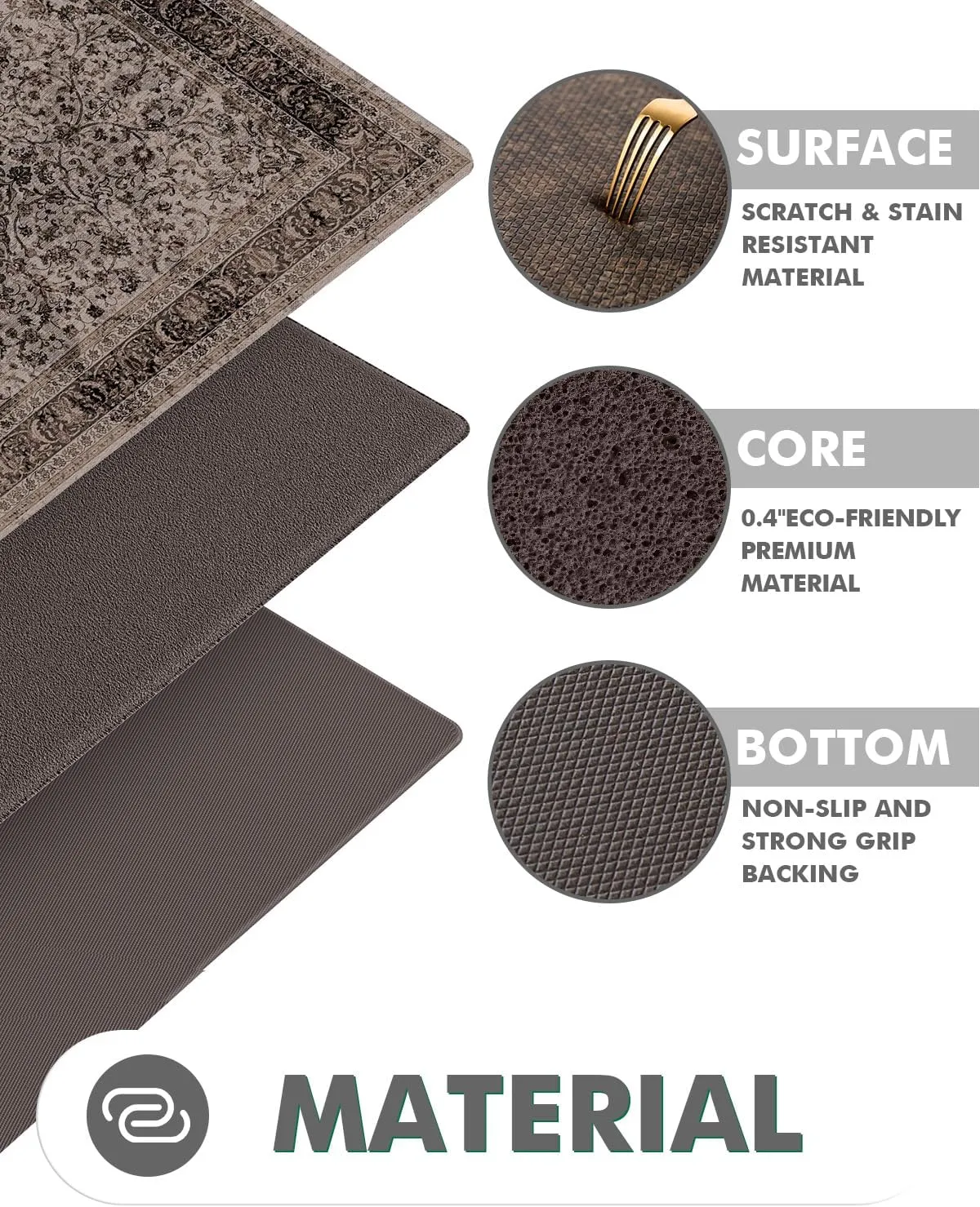 LUMI 2025 Upgraded Anti-Fatigue Cushioned Kitchen Mat for Floor, Non-Slip Padded Runners for Standing, Comfort PVC Rugs for Desk Office, Sink, Laundr, 24"x87", Khaki