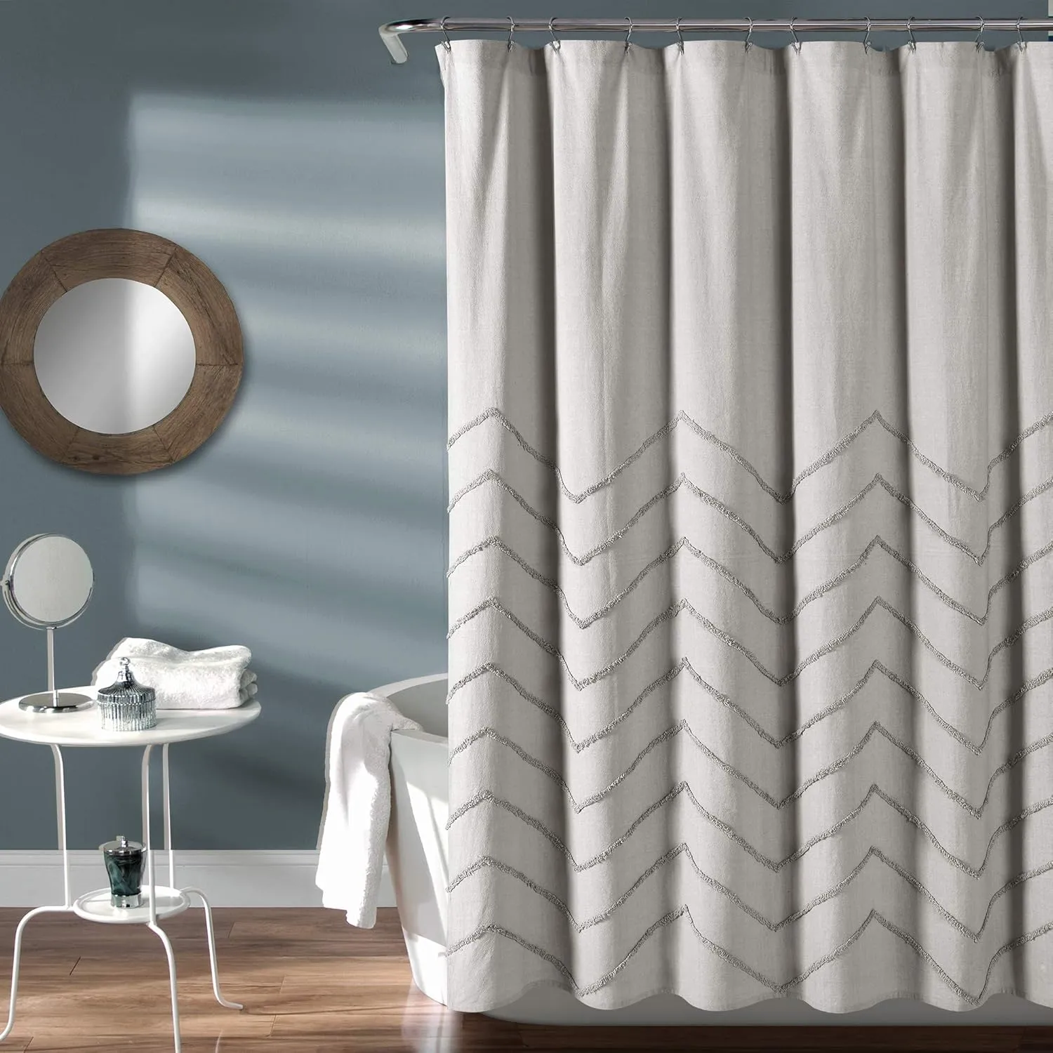 Lush Decor Light-Gray Chenille Chevron Shower Curtain for Bathroom (72" x 72"), Light Gray