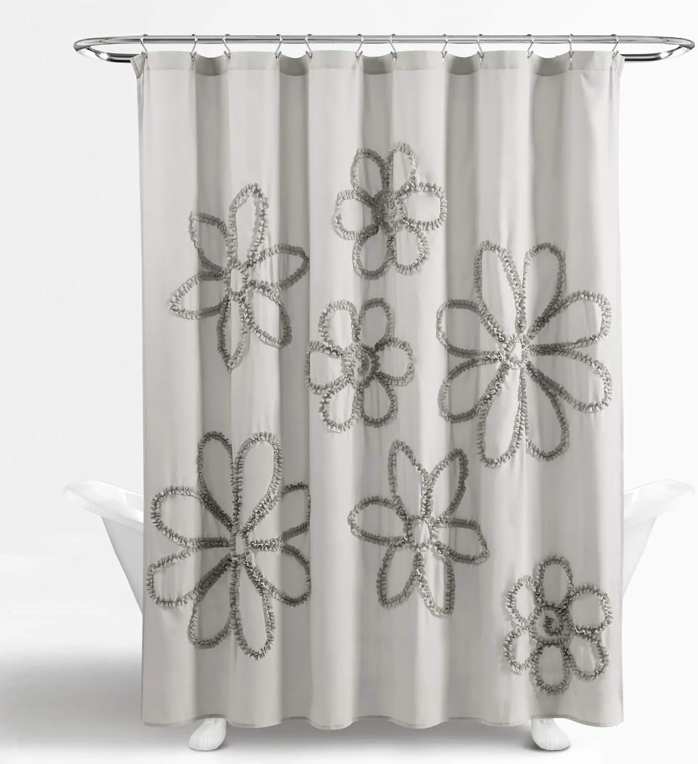 Lush Decor Light-Gray Ruffle Flower Polyester Shower Curtain (72" x 72")