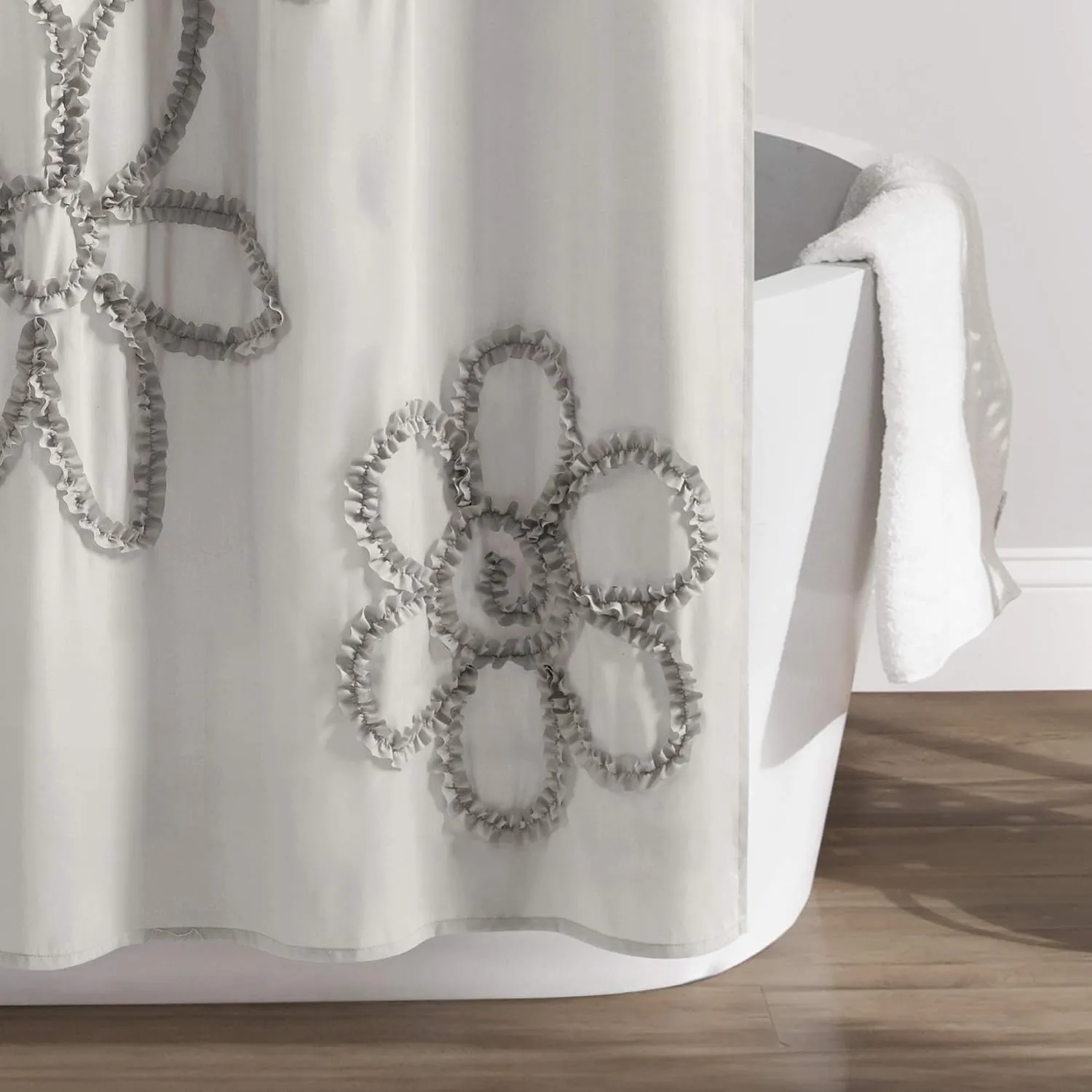 Lush Decor Light-Gray Ruffle Flower Polyester Shower Curtain (72" x 72")