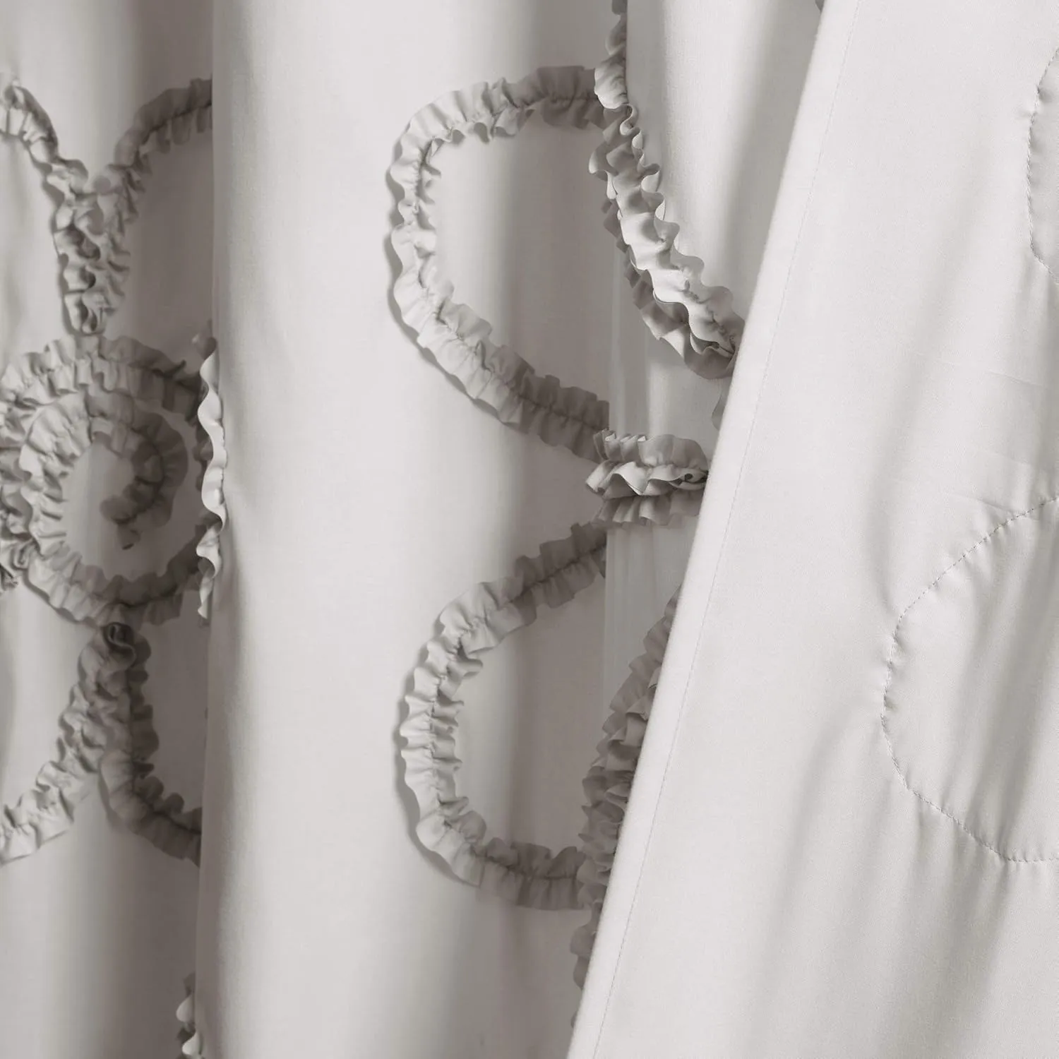 Lush Decor Light-Gray Ruffle Flower Polyester Shower Curtain (72" x 72")