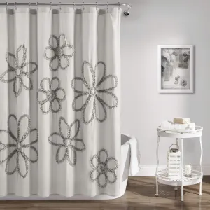 Lush Decor Light-Gray Ruffle Flower Polyester Shower Curtain (72" x 72")