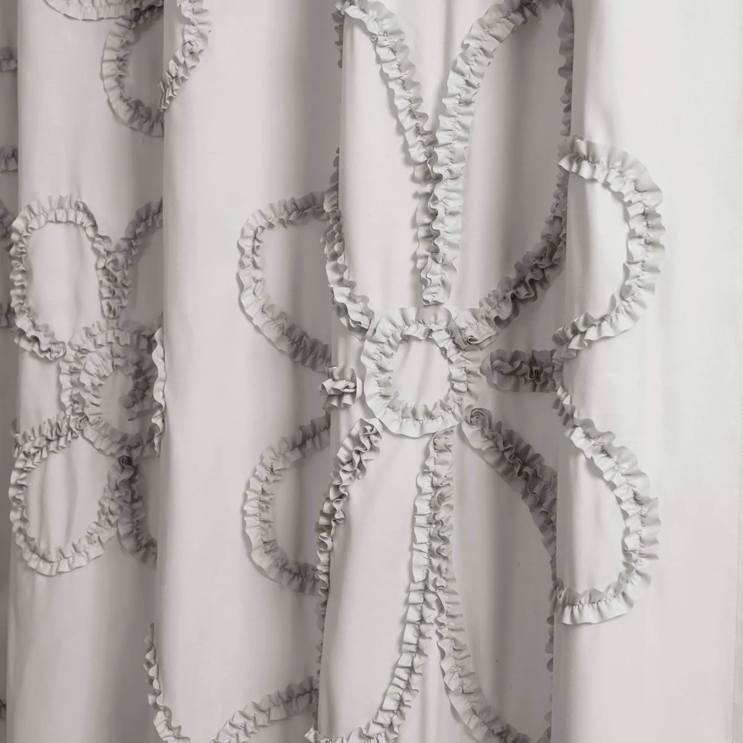 Lush Decor Light-Gray Ruffle Flower Polyester Shower Curtain (72" x 72")