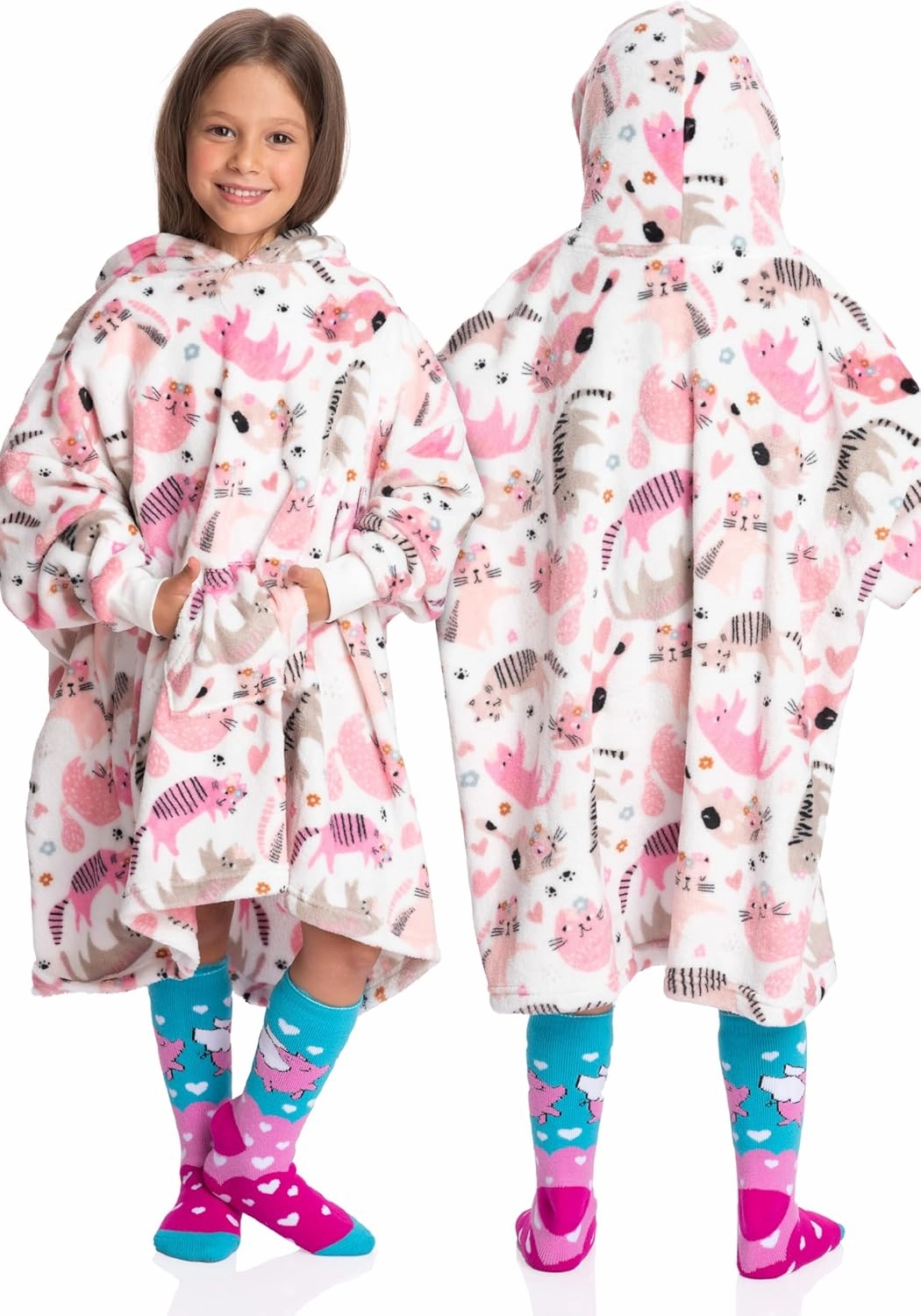 Mad Dog Kids Blanket Hoodie - Wearable Blankets with Cozy Sleeves, Soft Fleece & Sherpa Designs, for Boys & Girls, Ages 4-13