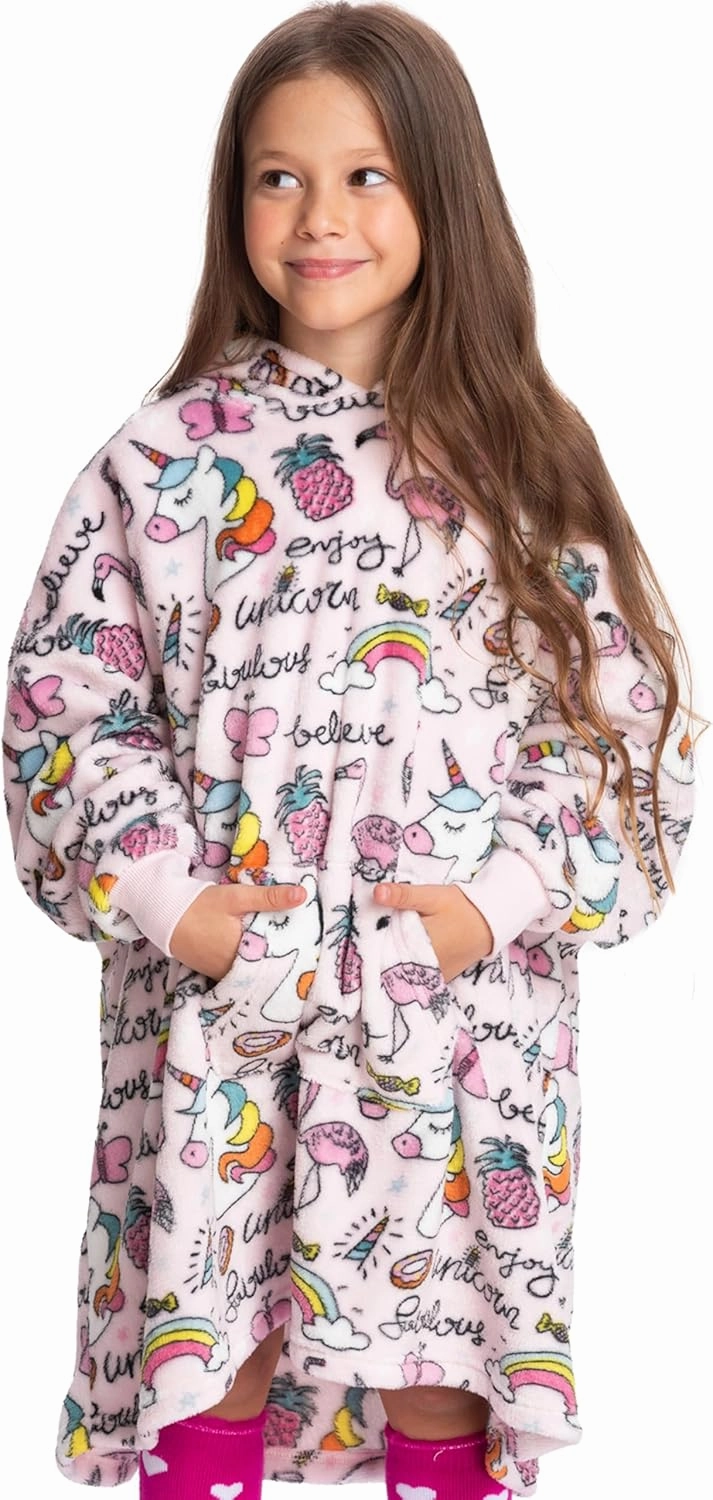 Mad Dog Kids Blanket Hoodie - Wearable Blankets with Cozy Sleeves, Soft Fleece & Sherpa Designs, for Boys & Girls, Ages 4-13