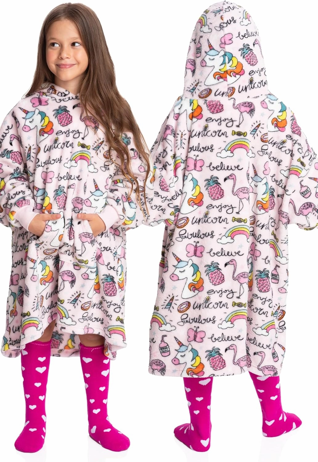 Mad Dog Kids Blanket Hoodie - Wearable Blankets with Cozy Sleeves, Soft Fleece & Sherpa Designs, for Boys & Girls, Ages 4-13