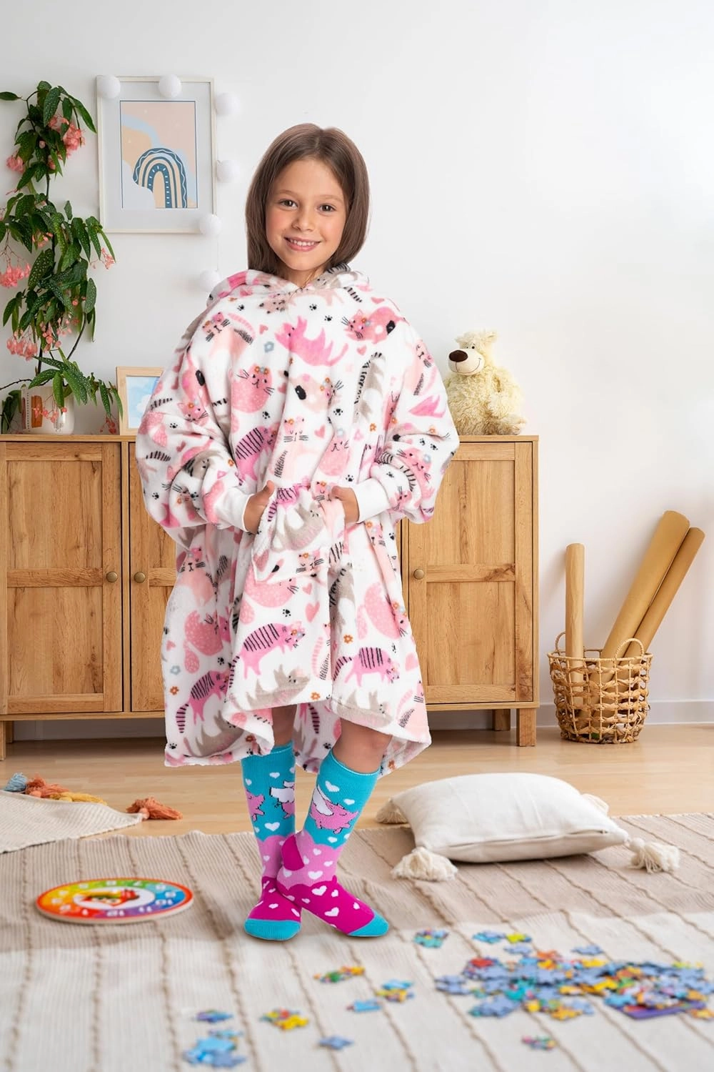Mad Dog Kids Blanket Hoodie - Wearable Blankets with Cozy Sleeves, Soft Fleece & Sherpa Designs, for Boys & Girls, Ages 4-13