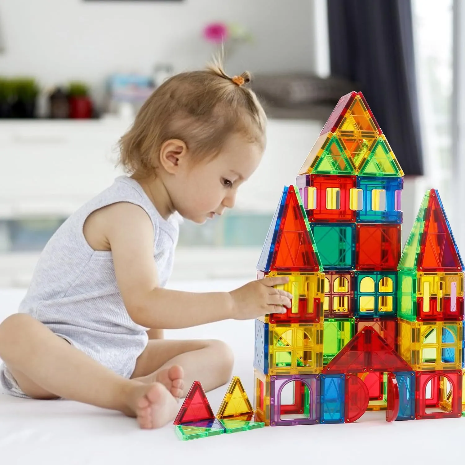 MAGBLOCK Magnetic Tiles for Kids, 66PCS Magnet Tiles Building Blocks Construction Toys Incorporating Magnets for Toddlers, Magnetic Blocks Learning Toys Gift for 3  Year Old Boys and Girls