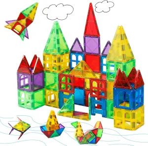 MAGBLOCK Magnetic Tiles for Kids, 66PCS Magnet Tiles Building Blocks Construction Toys Incorporating Magnets for Toddlers, Magnetic Blocks Learning Toys Gift for 3  Year Old Boys and Girls